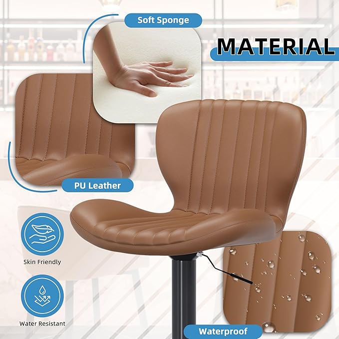Shintenchi Bar Stools Set of 6 Modern Swivel Bar Chairs, Counter Height Faux Leather Metal Barstools, Upholstered Island Chairs with Back and Footrest, Coffee