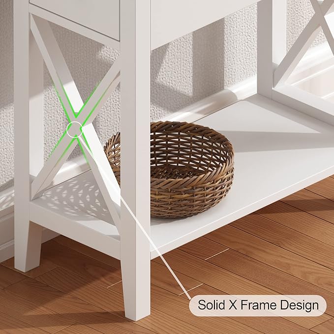 ChooChoo White End Table Set of 2, Flip Top Narrow End Table with Drawer, Accent Small Side Table Nightstand for Living Room, Bedroom, and Small Spaces