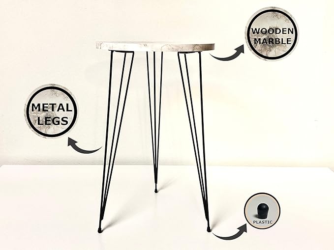 PAK HOME - Set of 2 End Table - White Marble Look Round Wood Sofa Side Coffee Tables for Small Spaces, Nightstand Bedside Table for Small Spaces