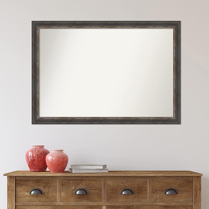 Amanti Art Brown Bathroom Mirror for Over Sink, 29x41 Bark Rustic Char Rectangle Vanity Mirror, Large Country Rustic Frame, Hangs Horizonally and Vertically, Bathroom Wall Decor, Non-Beveled Edge