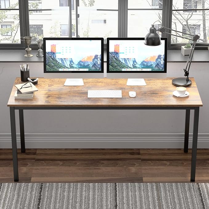 DlandHome 63 inch Computer Desk Home Office Table Writing Desk Study Table Gaming Desk Workstation (63 inch, Rustic Brown)