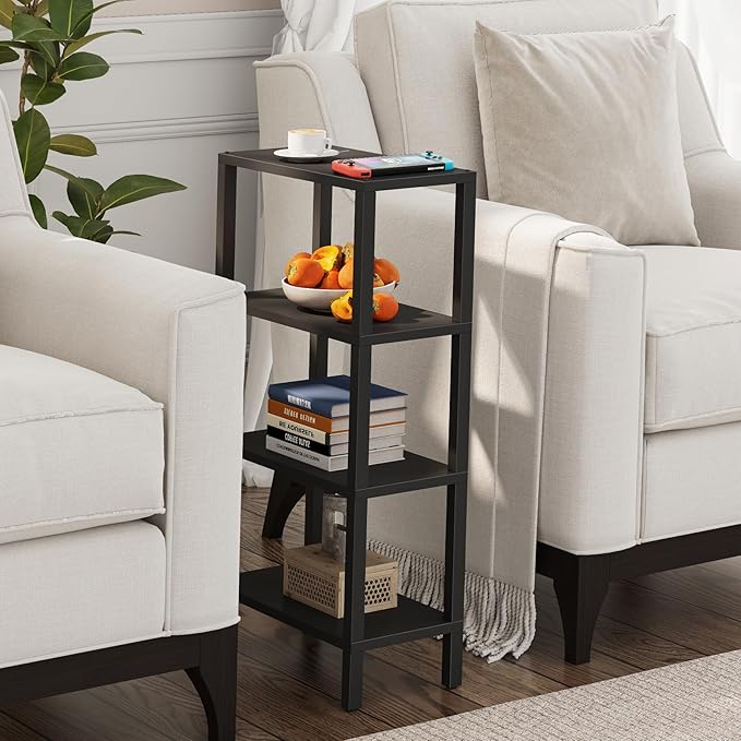 TUTOTAK Small Side Table, Narrow End Table, Skinny Sofa Table, Slim Nightstand, Couch Table, Living Room, Bed Room, Black TB01BK078