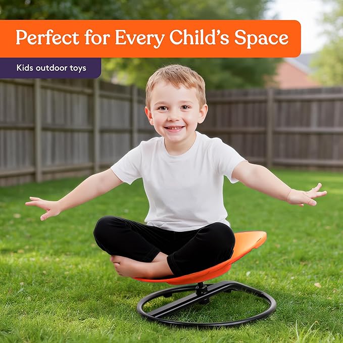 Special Supplies Smile Spinning Chair for Kids- Versatile Kids Sit and Spin Sensory Chair for Training Body Coordination for Playroom, Bedroom, or Nursery (Orange)