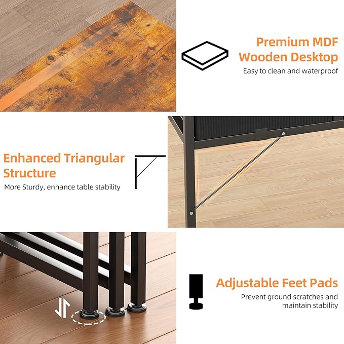 Small Desk with Fabric Drawers- for Bedroom, Vanity Desk with Storage, Home Office Computer Desk for Small Spaces, 32 Inch Modern Work Writing Study Table, Vintage