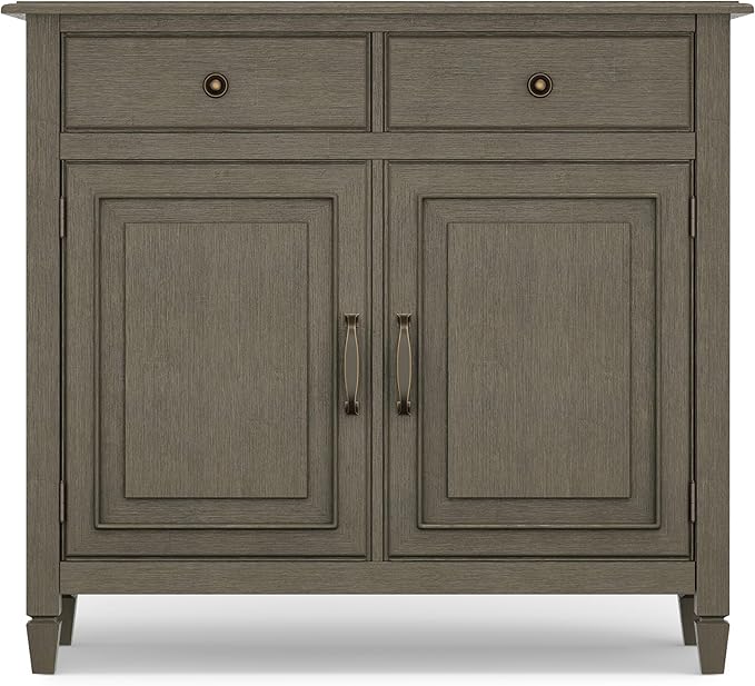 SIMPLIHOME Connaught 40-inch Wide Solid Wood Storage Cabinet in Farmhouse Grey for Entryway, Living Room, Organizer for Hats, Gloves, Shoes, Keys, Slim Design, Traditional Style