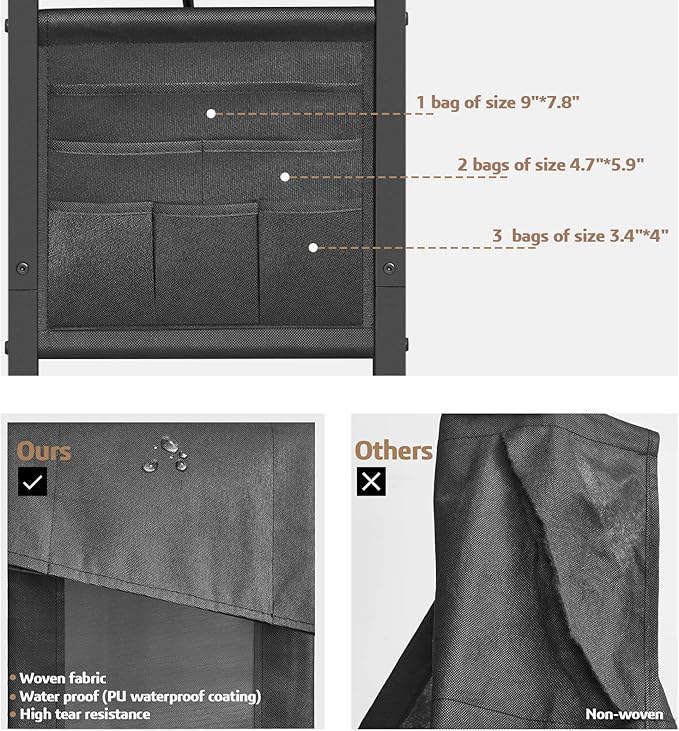 TUTOTAK C Shaped End Table with Charging Station, Side Table for Sofa, Couch Table with Storage Bag, TV Tray with 2 USB Ports and Outlets for Living Room, Bedroom, Brown TB01BB024