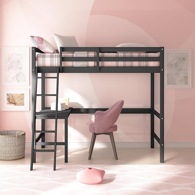 Hillsdale Caspian Youth Solid Wood Twin Loft Bed for Kids Room, Black