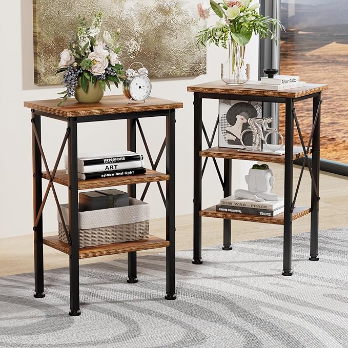 VECELO Modern Nightstands X-Design Side End Table Night Stand with Storage Shelf for Bedroom,Living Room,