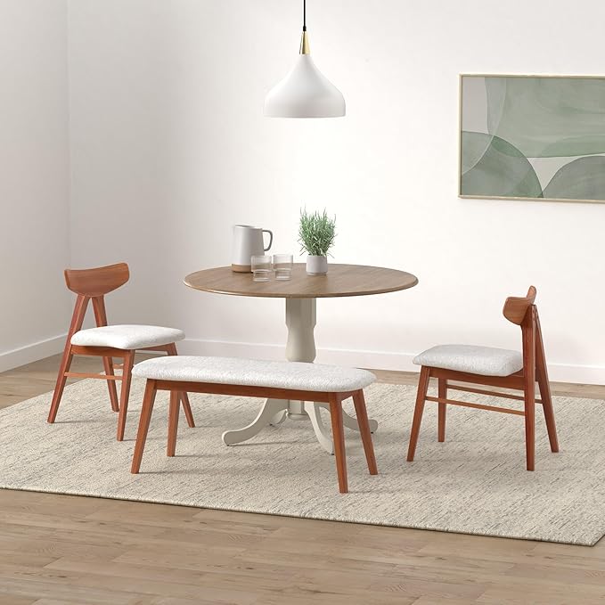 IC International Concepts, 42" Round Dual Drop Leaf Pedestal Dining Table, Solid Real Wood, Sturdy Parawood, Distressed Hickory/Stone