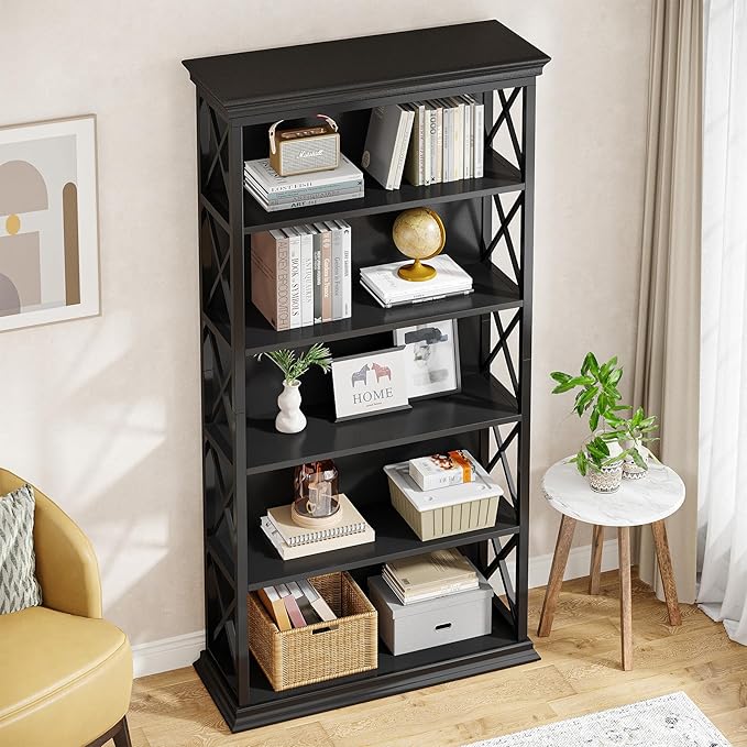 Tribesigns 6-Tier Bookcase, 71 Inches Industrial Bookshelves and Bookcases, Floor Standing 5 Shelf Display Storage Shelves Tall Bookcase for Home Office, Living Room, Bed Room, 2 Pcs