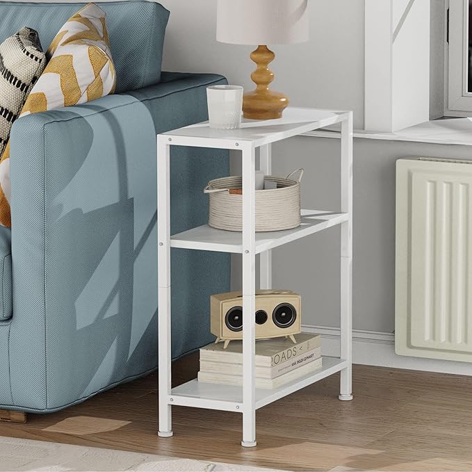 3-Tier Side Table, Small End Table, Sofa Side Table for Narrow Spaces, Slim End Table, Skinny Nightstand Table for Living Room Bedroom Office, White