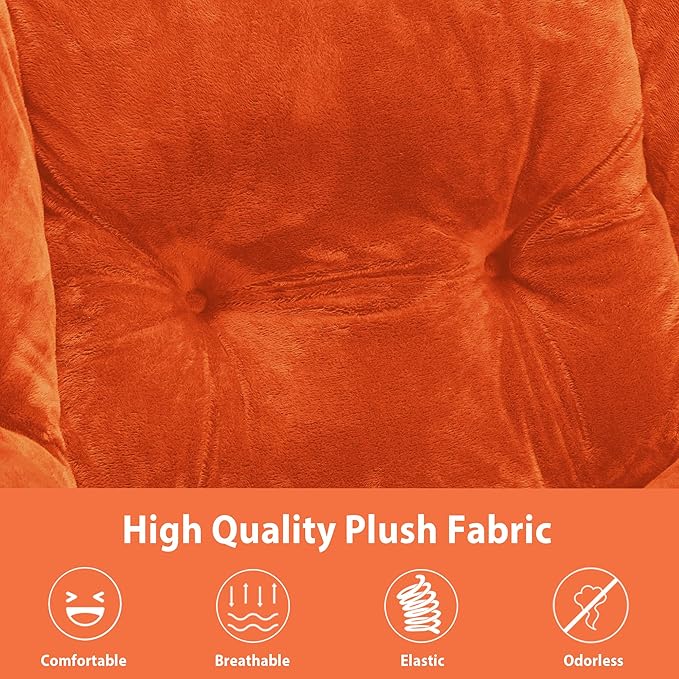 Lazy Chair with Folding Ottoman, Accent Chair Plush Upholstered with Metal Structure and Non-Slip Pads, Sofa Armchair with Footrest and Side Storage Bag for Dorm, Room, Office, Orange