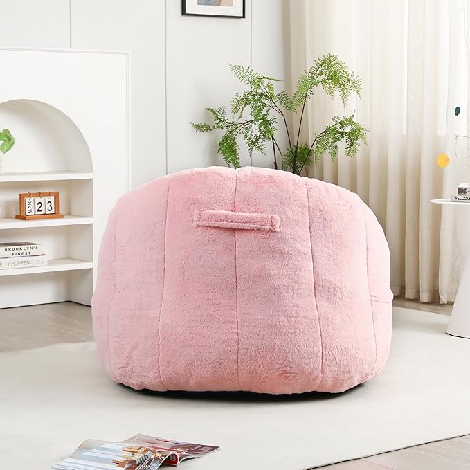 Furniliving Bean Bag Chair, Giant Bean Bag Chair Stuffed Floor Sofa for Adults Comfy Bean Bag Sofa with Back Support, Oversized Bean Bag Couch for Living Room Bedroom Dorm Office, Faux Leather, Pink