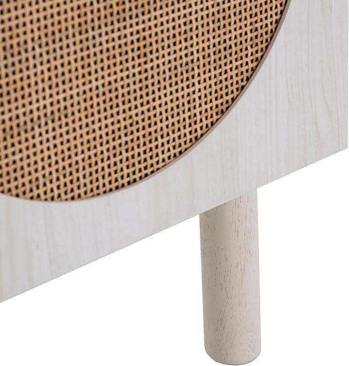 SAFAVIEH Home Collection Ophelia Bleached White/Natural Rattan 2-Door 2-Shelf Entertainment Media Stand (Fits up to a 50" Flatscreen TV)