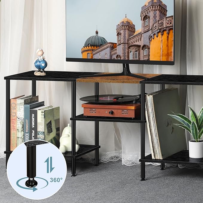 TV Stands for Living Room 50 inch TV Stand with Power Outlet Entertainment Center with Storage 3 Tier TV Console Table for 50 43 40 32 inch TV, Black