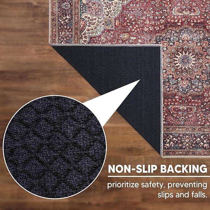 Keen Home Design 10x14 Rug - Machine Washable Area Rug with Non-Slip Backing, Ideal for Living Room, Dining Room, Bedroom - Vintage, Easy Clean, Durable, Low Pile Rug - (9'7" x 14')