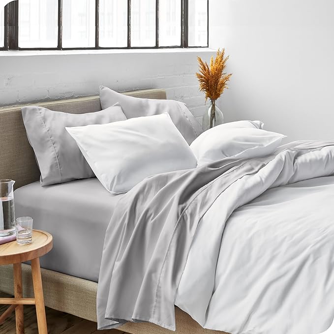 Bare Home Split Head Flex King Sheet Set - 1800 Ultra-Soft Microfiber Bed Sheets - Double Brushed - Deep Pockets - Easy Fit - 4 Piece Set - FlexTop King Bedding (Split Head Flex King, Light Grey)