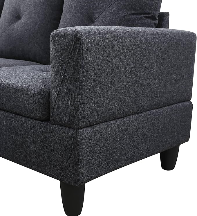 NicBex Sectional Couch 3 Pieces Sofa Set with Right Chaise Linen L Shaped Cloud Couch for Living Room Furniture Sets with Storage Ottoman, Modular Sofa for Living Room & Apartment, Black Grey