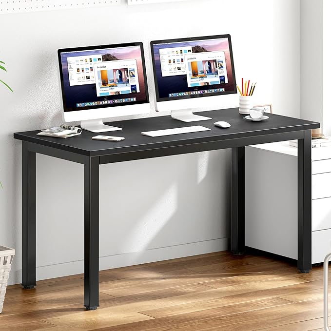 DlandHome Large Computer Desk, Composite Wood Board, Decent and Steady Home Office Desk/Workstation/Table 54.3inch Black Black