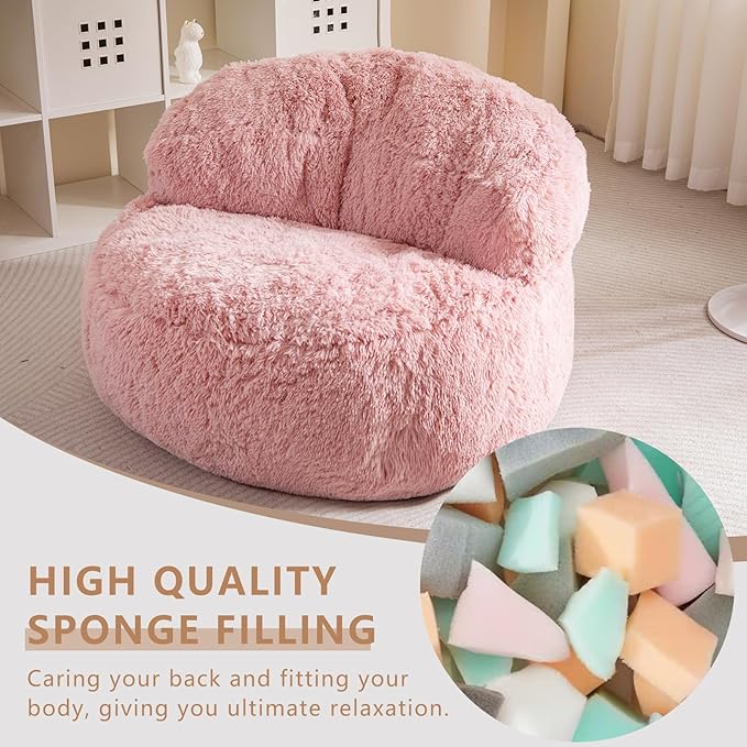BYBYME Giant Bean Bag Chair, Faux Fur Bean Bag Couch with Filler Large Living Room Bean Bag Chairs for Adults, Big Lazy Sofa Accent Chair with Pocket Floor Chair