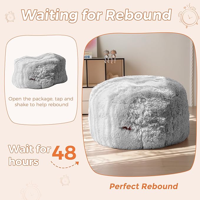 MAXYOYO Kids Bean Bag Chair, Stuffed Faux Fur Bean Bag for Toddler, Ultra Soft Floor Sofa with High-Density Foam Filling, Lazy Chair for Living Room, Playroom, Nursery Room
