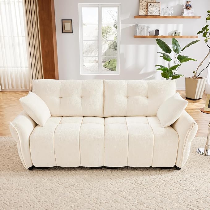 Modern Chenille Fabric 2-Seat Loveseat Sofa, Premium Upholstery Living Room Couch with Tufted Backrest & Comfortable Armrests and High-Resilience Memory Foam Cushions,White
