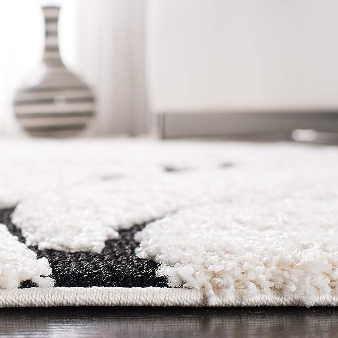 SAFAVIEH Florida Shag Collection Runner Rug - 2'3" x 9', Ivory & Black, Scroll Design, Non-Shedding & Easy Care, 1.2-inch Thick Ideal for High Traffic Areas in Living Room, Bedroom (SG455-1290)