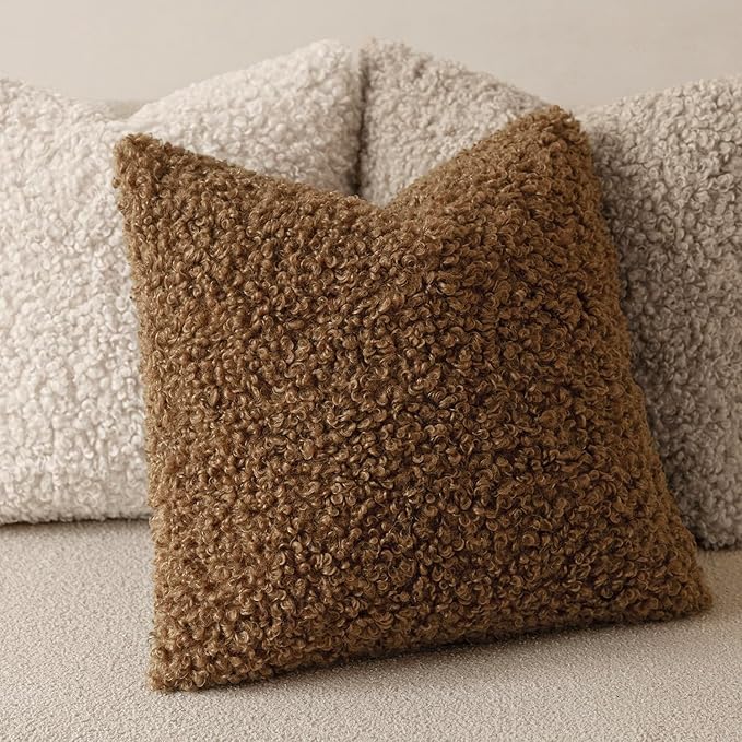 Foindtower 2 Pieces 18x18 Inch Dark Bronze, Faux Fur Throw Pillow Cover Accent Sherpa Furry Pillow Covers Fuzzy Soft Pillowcases Cozy Sheepskin Decorative Fleece Cushion Case for Bed Couch Living Room