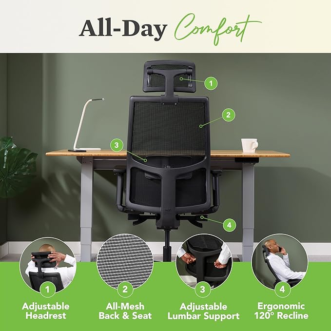 HON Ignition 2.0 Ergonomic Office Chair with Headrest, Adjustable Tilt, Swivel Wheels, Comfy for Long Hours, Home Office Desk Chairs, Black