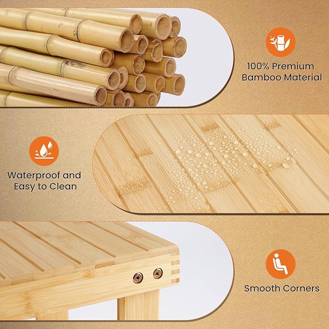 Sweetcrispy Shoe Rack Bench, 3-Tier Bamboo Entryway Storage Organizer, 286lb Capacity, Shoes Stand for FrontDoor Entrance, Bedroom, Living Room, Bathroom, Balcony, 11.3 x 27.6 x 17.8 Inches, Wood