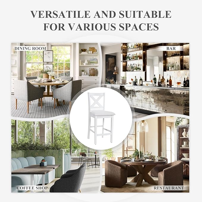 COLAMY Bar Stools Set of 6, Counter Height Bar Stools, Mid Century Modern Barstools, Wood Barstools for Kitchen Dining Room Bar, Grey White Wash