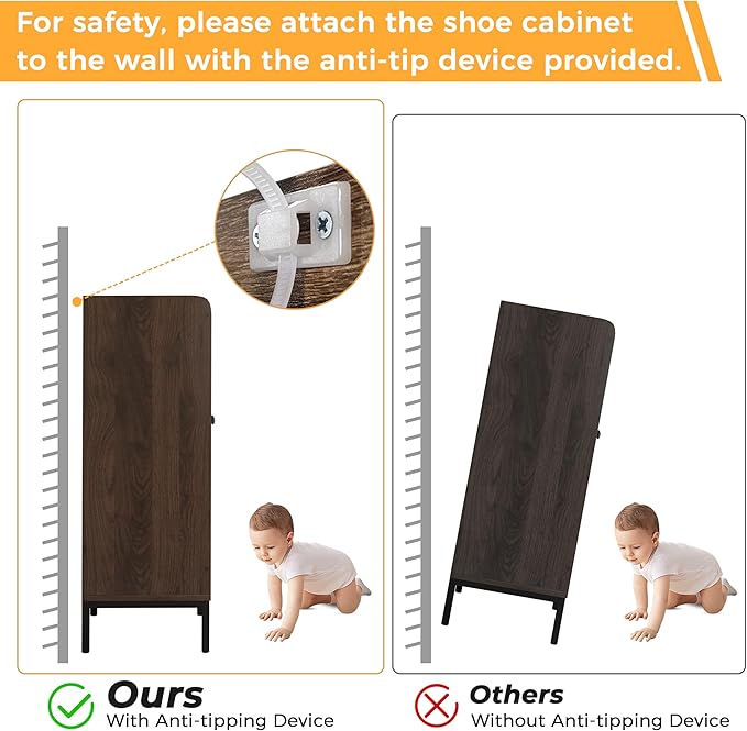 Rattan Shoe Cabinet Storage for Entryway, Shoe Cabinet with Adjustable Shelves for Entryway, 5-Tier, 20 Pair Shoe Rack Storage for Hallway, Closet, Living Room, Brown
