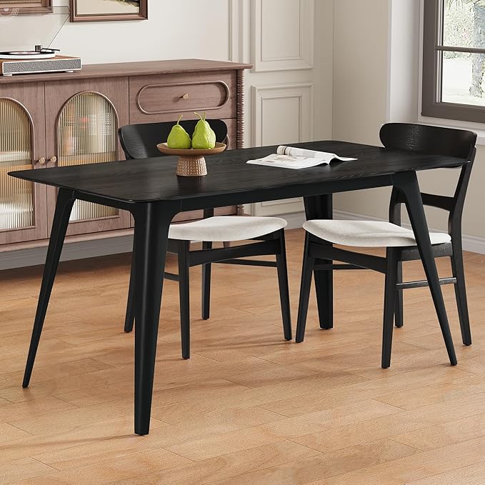 Mid-Century Modern Solid Wood Dining Table with Tapered Lesg for 4 People, 47.2inch, Kitchen or Living Room Furniture, Black