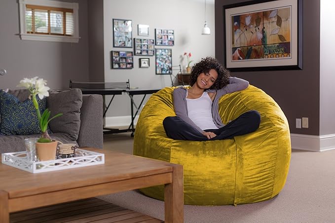Sofa Sack Bean Bag Chair - Plush, Ultra Soft - Memory Foam Bean Bag Chair with Microsuede Cover - Stuffed Foam Filled Furniture and Accessories for Dorm Room 5 Feet - Lemon