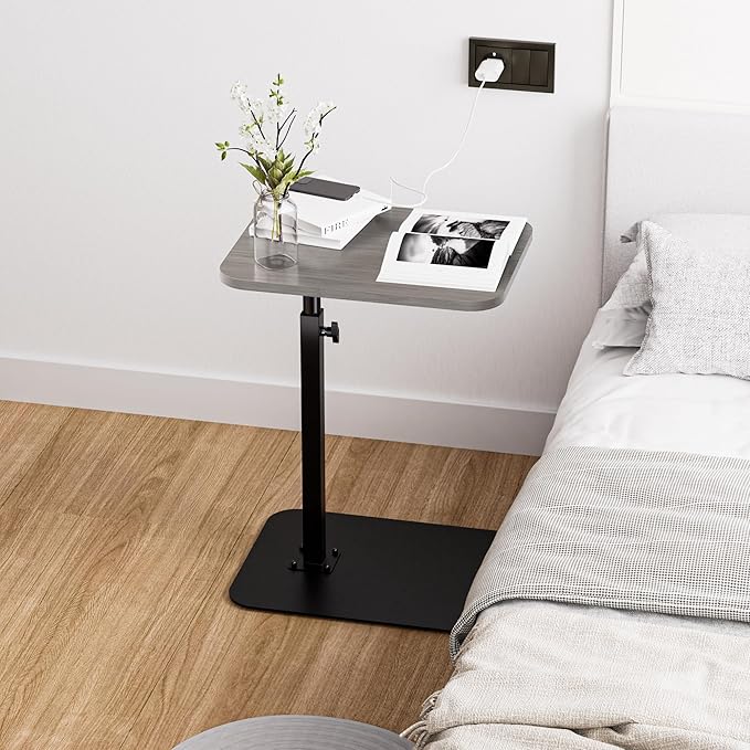 Side Table Sofa Tray for Couch Heavy Metal Base Swivel/Adjustable Height, Sofa Bed Bathroom Study TV Tray C Shaped End Table Food Snack Trays for Eating
