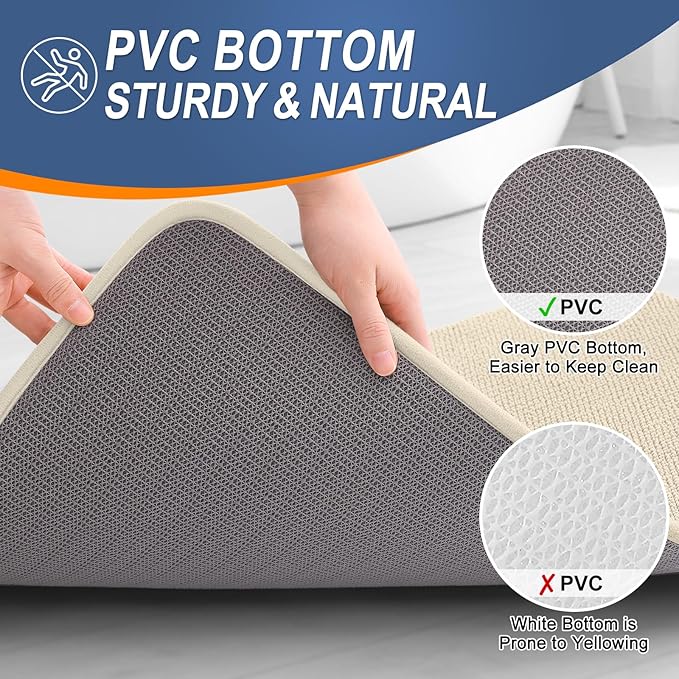 OLANLY Thick Memory Foam Bath Mat Rug 44x24, Extra Soft Absorbent Bathroom Rug, Quick Dry Bath Mats, Non-Slip, Machine Washable Carpet for Bathroom, Tub and Shower, Home Decor Accessories, Sand