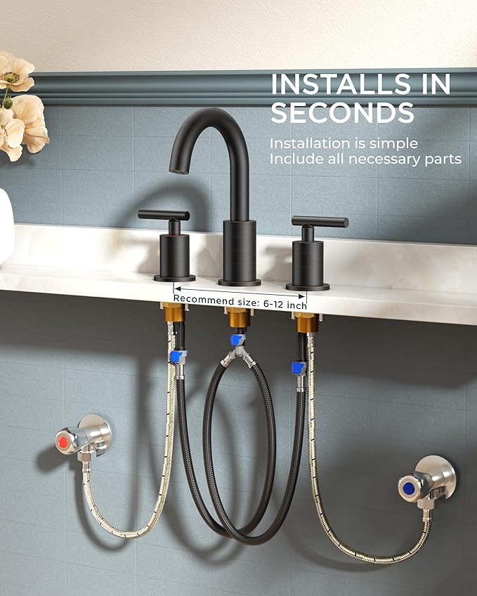 FORIOUS Oil Rubbed Bronze Bathroom Faucet 3 Hole, 8 Inch Widespread Bathroom Sink Faucet Bronze with Pop Up Drain, 3 Piece Vanity Faucet ORB with 24" CUPC Supply Hoses, 6" to 10" Sink Restroom Remodel