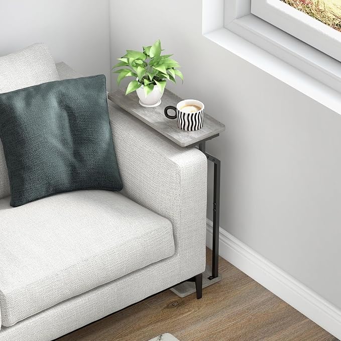 Narrow Side Table for Small Spaces, Slim Couch Tray Table, Skinny Thin End Table for Living Room, Bedroom, Grey