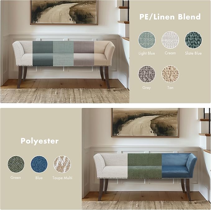 Madison Park Accent Bench for Living Room, Upholstered with Nailhead Trim, & Padded Seat Entryway Bench Small, End of Bed Bench with Back, 49.5" W x 19.25" D x 23" H, White Cream