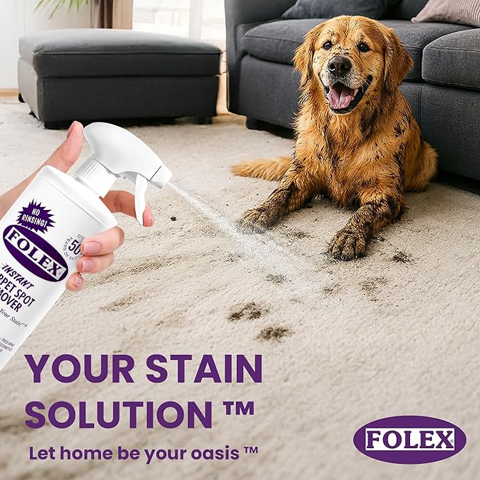 FOLEX Instant Carpet Spot Remover 32 oz – Powerful Stain Remover for Carpets, Upholstery & Rugs – Eliminates Pet Stains, Grease, Red Wine, Food, Makeup & More – With Reusable Cleaning Cloth – 4 Pack
