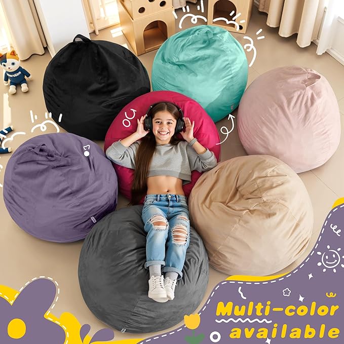 HABUTWAY 2FT Bean Bag Chair, 2' Beanbags Small Bean Bag Chairs with Filling, Teardrop Bean Bag Chair Luxurious Velvet Ultra Soft Fur with Removable Cover (Purple)