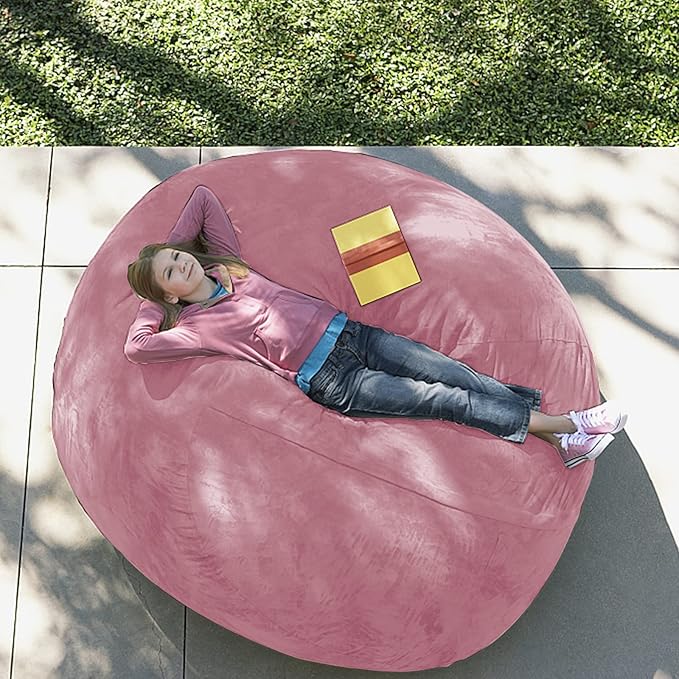 Giant Fur Bean Bag Chair Cover for Kids Adults, (No Filler) Living Room Furniture Big Round Soft Fluffy Faux Fur Beanbag Lazy Sofa Bed Cover (Light Pink, 5FT)