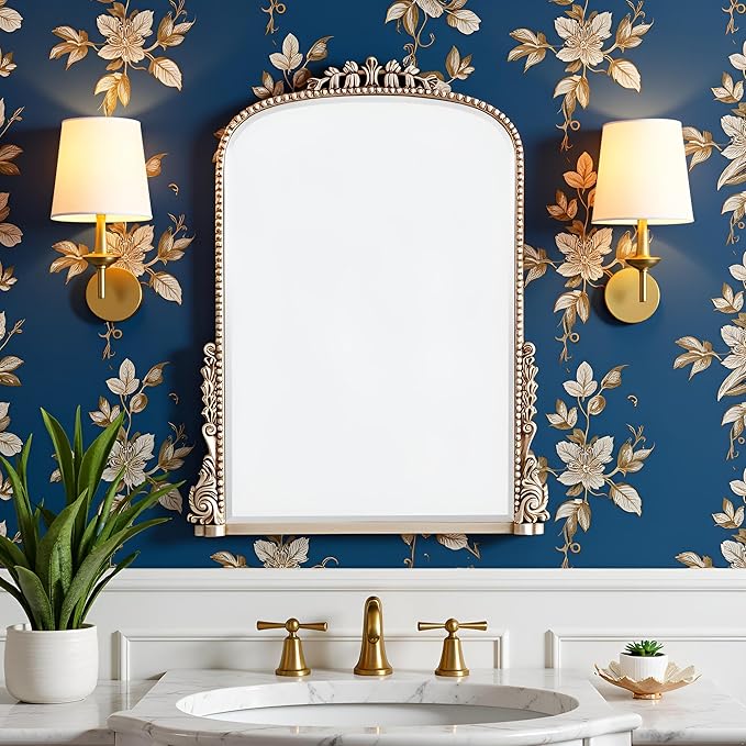 SHYFOY Antique Silver Mirrors for Wall Decor, Vintage Decorative Wall Mirror, Baroque Arch Large Mirrors for Living Room Entryway Powder Room, Home Decor