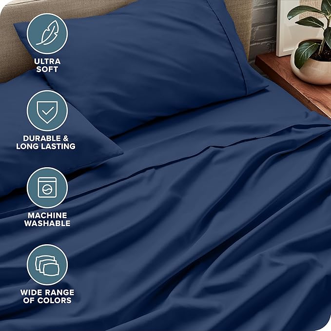 Bare Home Full XL Sheet Set - Luxury 1800 Ultra-Soft Microfiber Full Extra Long Bed Sheets - Double Brushed - Deep Pockets - Easy Fit - 4 Piece Set - Bedding Sheets & Pillowcases (Full XL, Dark Blue)