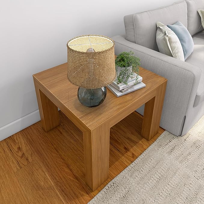 Plank+Beam Modern Square Corner Table, 32", Slim Side Table for Living Room, Mini End Table for Small Spaces, Bedside Night Stand, Pecan Wirebrush