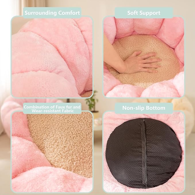 Pumpkin Bean Bag Sofa Chair, Bean Bag Chair with Filler for Teens, Kids, Toddler, Comfy and Lazy Sofa for Dorm, Apartment, Living Room and Bedroom, Pink