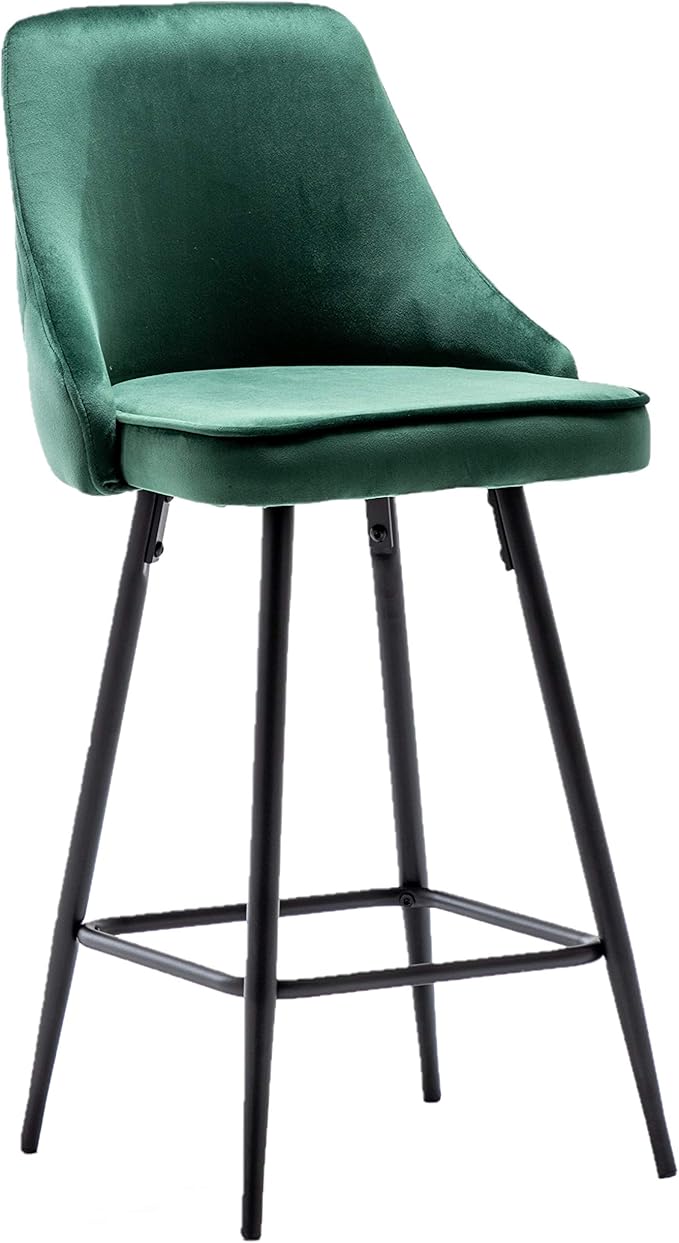 BTEXPERT Set of 2 Pack, Premium upholstered Dining 25" High Back Stool Bar Chairs, Green Velvet Tuftet Diamond Back