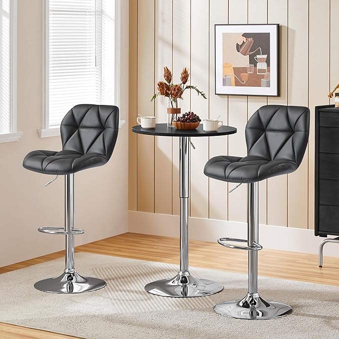 Yaheetech Gray Barstools Set of 2, PU Leather Bar Chairs with Backrest, Height Adjustable Swivel Island Stools for Kitchen Counter, Gray