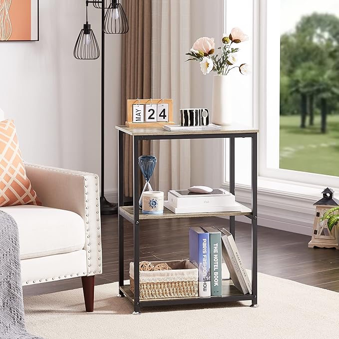 VECELO Tall End Side Table,30" Height Nightstand with 3-Tier Storage Shelf for Living Room Bedroom Office Hallway Study