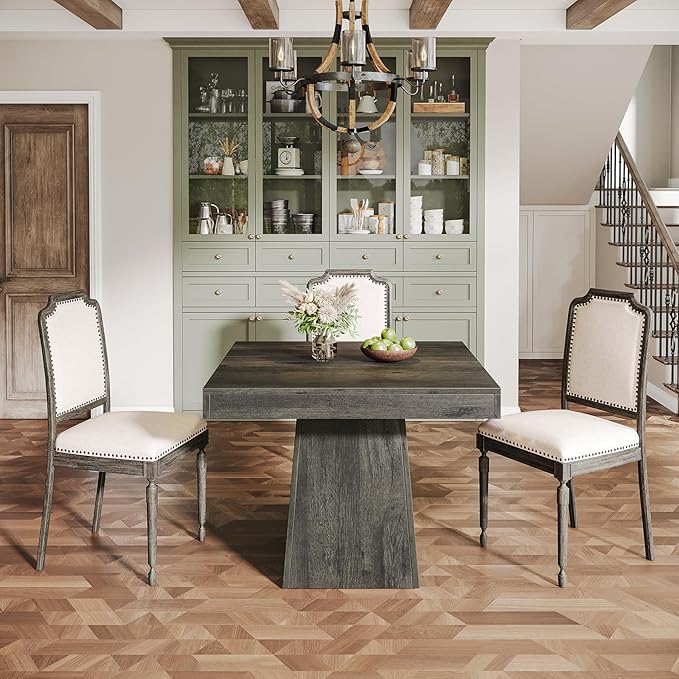 Tribesigns Square Dining Table for 4, 31.5-Inch Small Kitchen Table with Sturdy Pedestal Base, Farmhouse Dinner Table for Dining Room, Living Room, Kitchen (Gray)